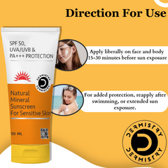 Dermistry Natural Mineral  Sunscreen for Children & Senstive Skin | SPF 50 UVA UVB PA+++ Protection | 50ml