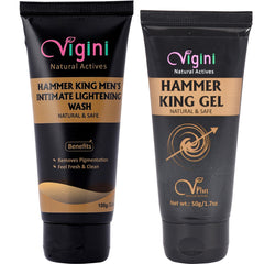 Vigini 100% Natural Actives Hammer King Lubricant Lube Gel with Hammer King Men's Intimate Lightening Whitening Wash 150g (Pack of 2)