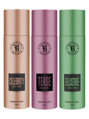 Fragrance & Beyond Body Deodorant for Women (Pack of 3) - 200ml Each | Elusive, Tease, Celebrity