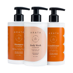 Arata Natural Shower Power Set Cleansing Shampoo, Body Wash & Hair Conditioner | All-Natural, Vegan & Cruelty-Free 900ml