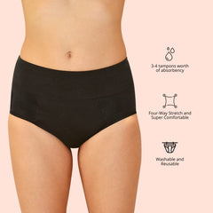QNIX High Cut Period Underwear | Large | Black | Pack of 2