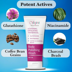 Vigini 100% Natural Actives Lightening Brightening Body Polishing Wash 100ml