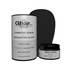 GHAR SOAPS CHARCOAL NOURISHING EXFOLIATING KIT with Charcoal Scrub and exfoliating glove