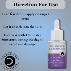 Dermistry Anti-Acne Dark Spots Face Serum | % Salicylic Acid Niacinamide & Vitamin C | 30ml