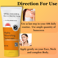Dermistry Ultra Hydrating  Sunscreen for Dry Skin | SPF 50 UVA UVB PA+++  Protection | 1% Hyaluronic Acid |50ml