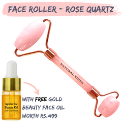 Natural Vibes Rose Quartz Roller & Massager with FREE Gold Beauty Elixir Oil
