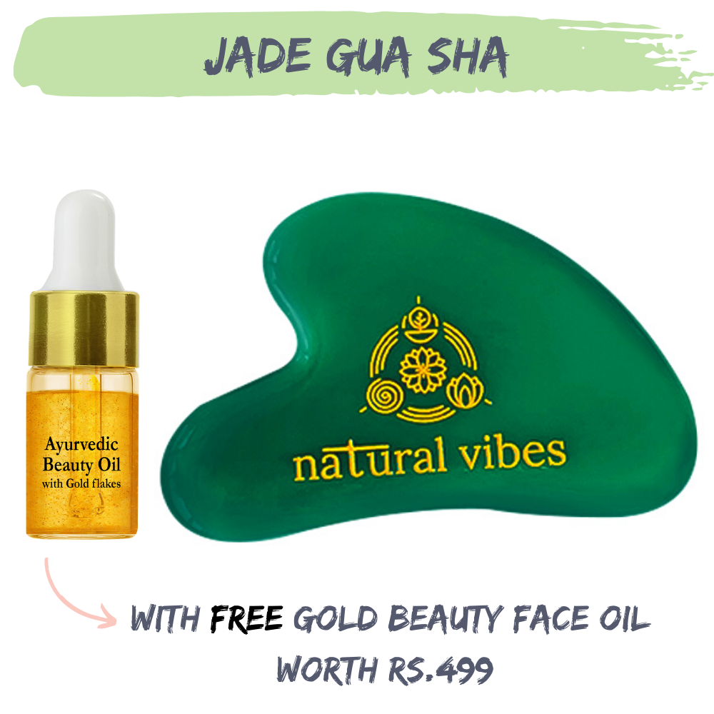 Natural Vibes Jade Gua Sha with FREE Gold Beauty Elixir Oil 3 ml