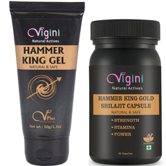 Vigini 100% Natural Actives Hammer King Lubricant Lube Gel with Pure Gold Shilajit/Shilajeet Capsule 100g (Pack of 2)