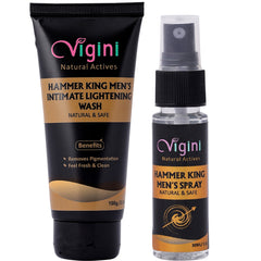 Vigini 100% Natural Actives Hammer King Men's Intimate Lightening Whitening Wash with Free Water Based Deodorant Men's Delay Spray 130g (Pack of 2)