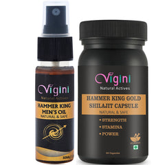 Vigini 100% Natural Actives Hammer King Men's Lubricant Oil with Gold Pure Shilajit/Shilajeet Capsule 80g (Pack of 2)