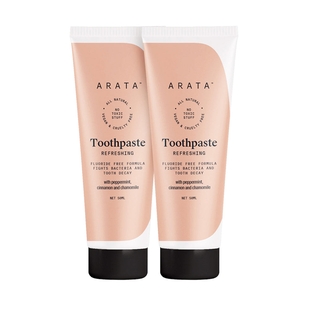 Arata Natural Refreshing Toothpaste | All-Natural, Vegan & Cruelty-Free | Fluoride-Free Formula Fights Bacteria & Tooth Decay (Pack of 2) 100ml