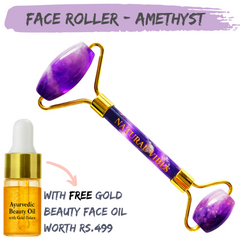 Natural Vibes Amethyst Roller & Massager with FREE Gold Beauty Elixir Oil
