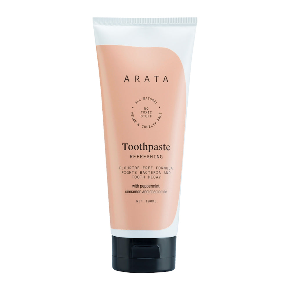 Arata Natural Refreshing Toothpaste | All-Natural, Vegan & Cruelty-Free | Fluoride-Free Formula Fights Bacteria & Tooth Decay 100ml