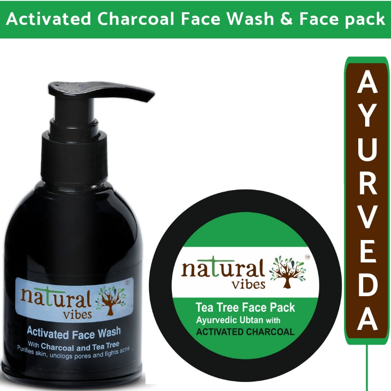 Natural Vibes Ayurvedic Activated Charcoal Face Care Routine (Pack of 2)