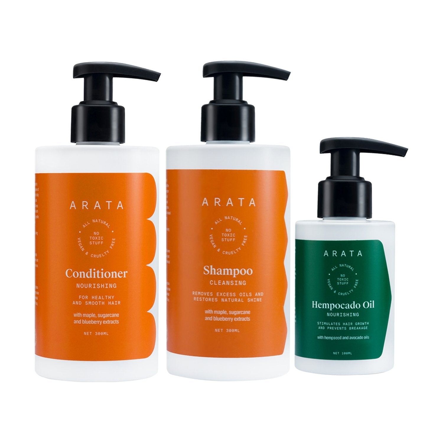 Arata Natural Hair Care Set Cleansing Shampoo, Hempocado Oil & Hair Conditioner | All-Natural, Vegan & Cruelty-Free 700ml