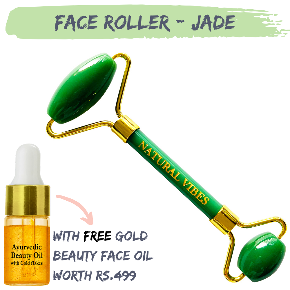Natural Vibes Jade Roller & Massager with FREE Gold Beauty Elixir Oil