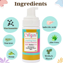 Vigini 30% Actives Anti Acne Oil Control Foaming Toning Cleansing Face Wash 150ml