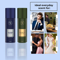 Fragrance & Beyond Body Deodorant for Men (Pack of 2) - 200ml Each | Azure, Verte