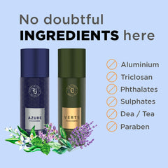 Fragrance & Beyond Body Deodorant for Men (Pack of 2) - 200ml Each | Azure, Verte