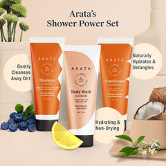Arata Natural Shower Power Set | All-Natural, Vegan & Cruelty-Free 225ml