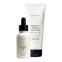Arata Beard Champion Set With Vitamin C Oatmeal Face Scrub 75ml & Beard Growth Oil 30ml