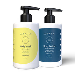 Arata Rejuvenating Bath & Body Combo | Refreshing Body Wash + moisturising Body Lotion | 300ml + 300ml