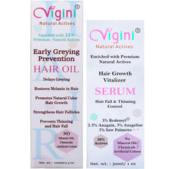Vigini Natural Redensyl Hair Growth Vitalizer Serum & Early Greying Prevention Revitalizer Hair Oil Combo 130ml