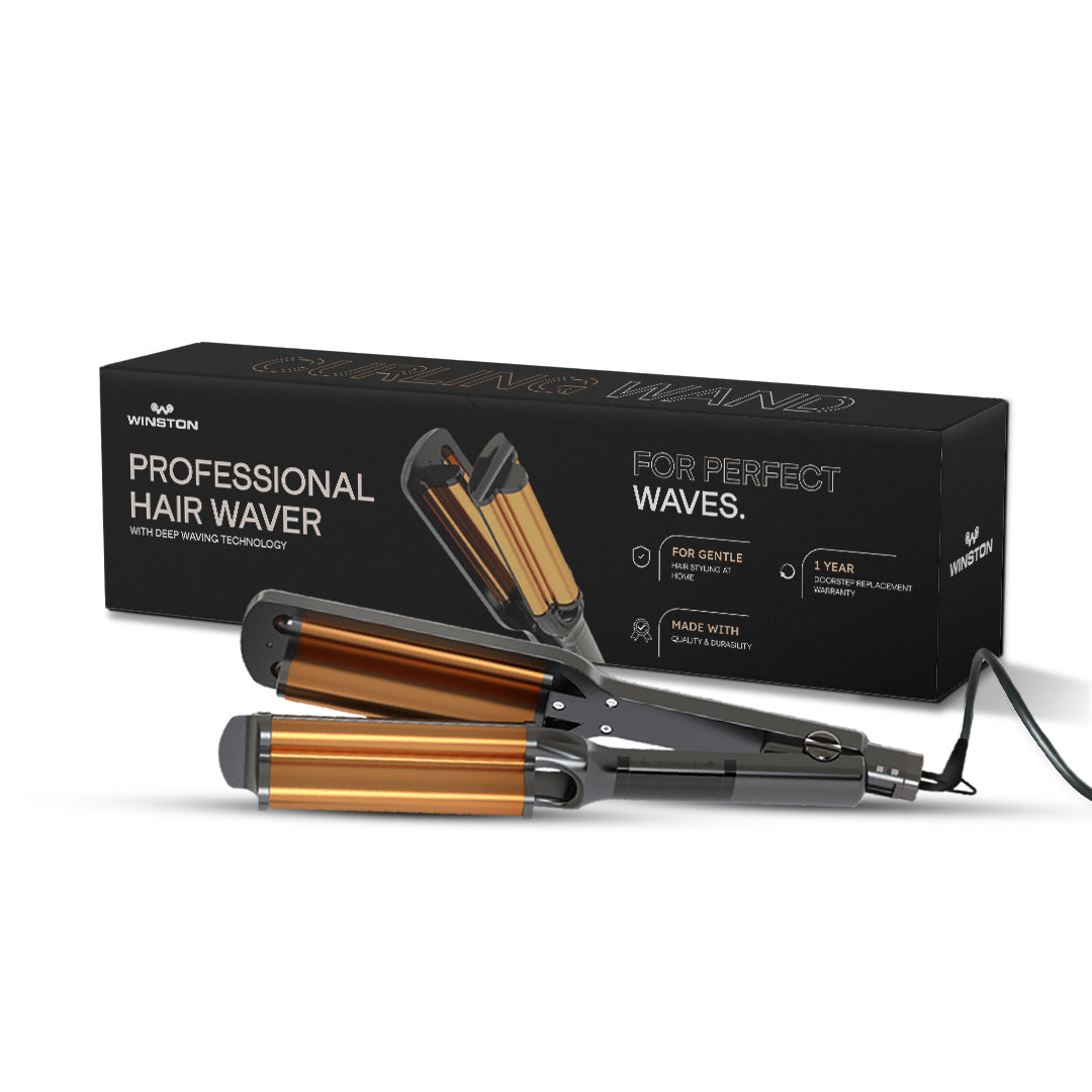 WINSTON Hair Waver Women 3 Barrel Deep Waver Machine - Cordless Hair Styler (80W Black Copper)