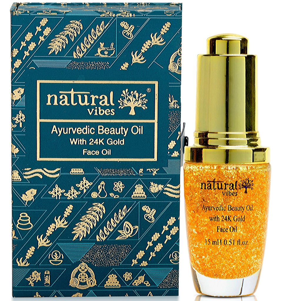 Natural Vibes Ayurvedic Beauty Face & Lip Oil with 24K Gold Flakes 15ml