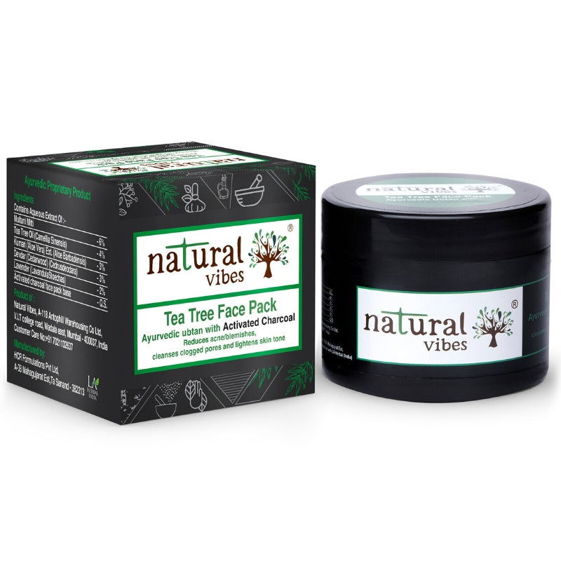 Natural Vibes Ayurvedic Tea Tree and Activated Charcoal Face Pack 50g